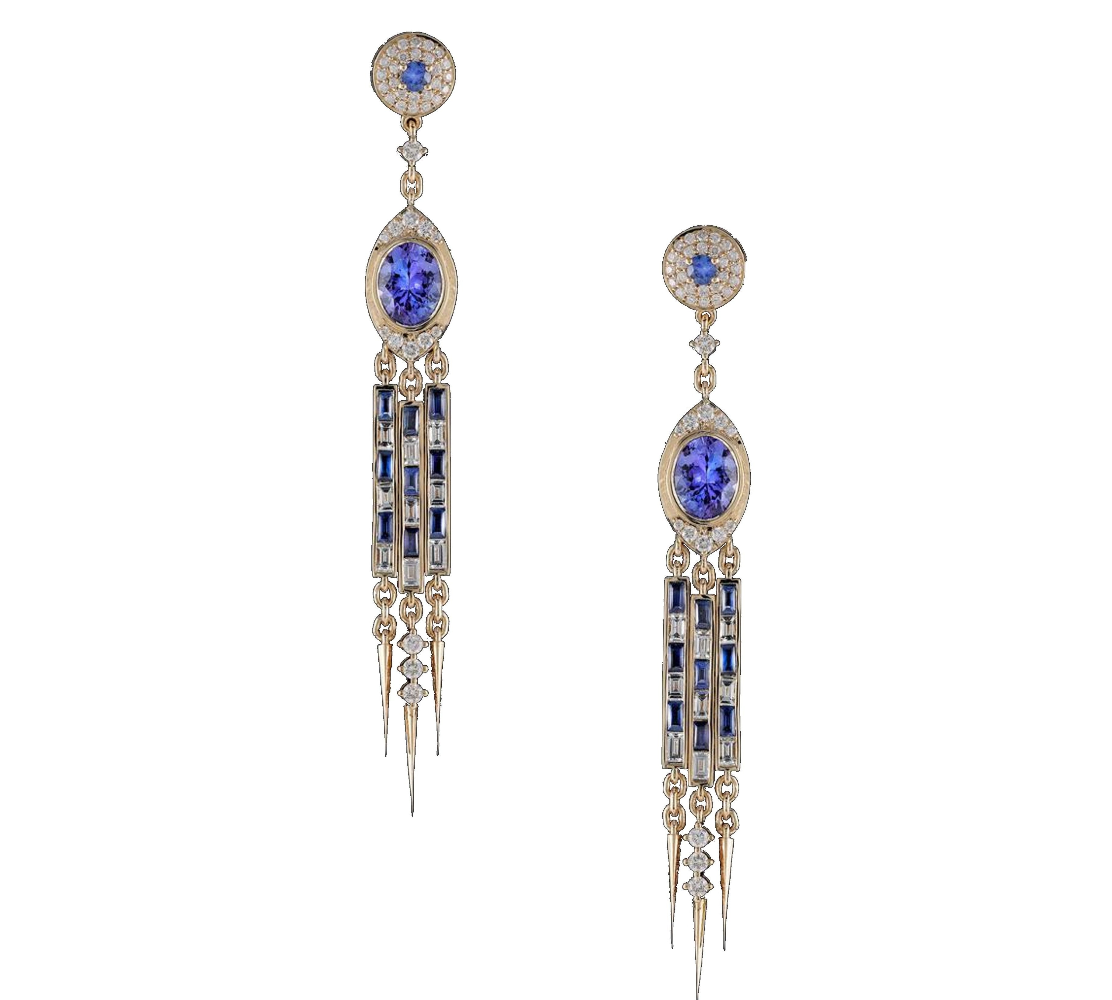 Tanzanite Fringe Drop Earrings Drop Earrings Hanut Singh   