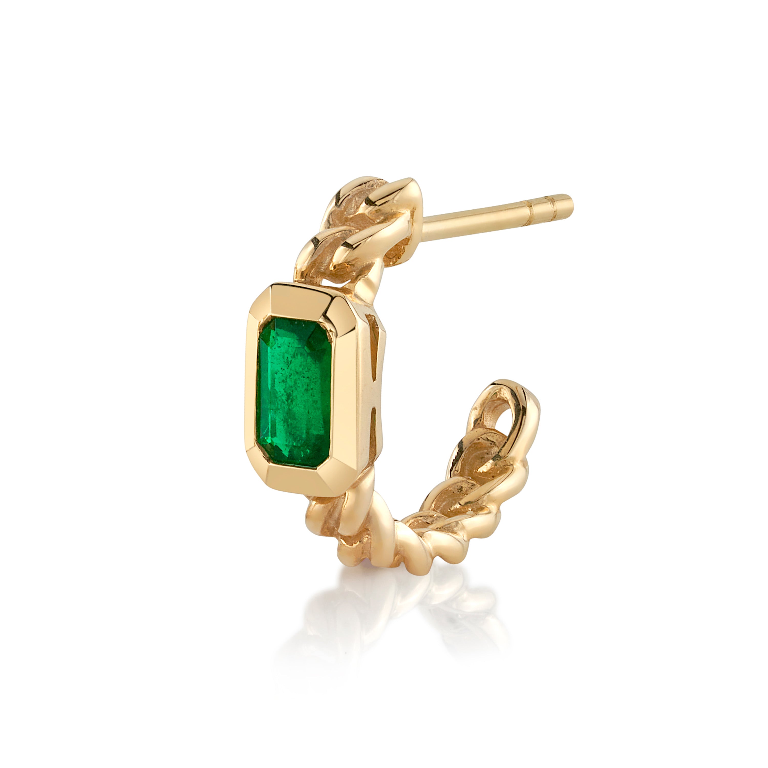 Emerald Baguette Half-Huggie Huggie Earrings Roseark Deux Single  