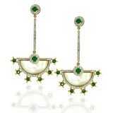 Emerald MOP Deco Half-Moon Earrings Statement Earrings Hanut Singh   