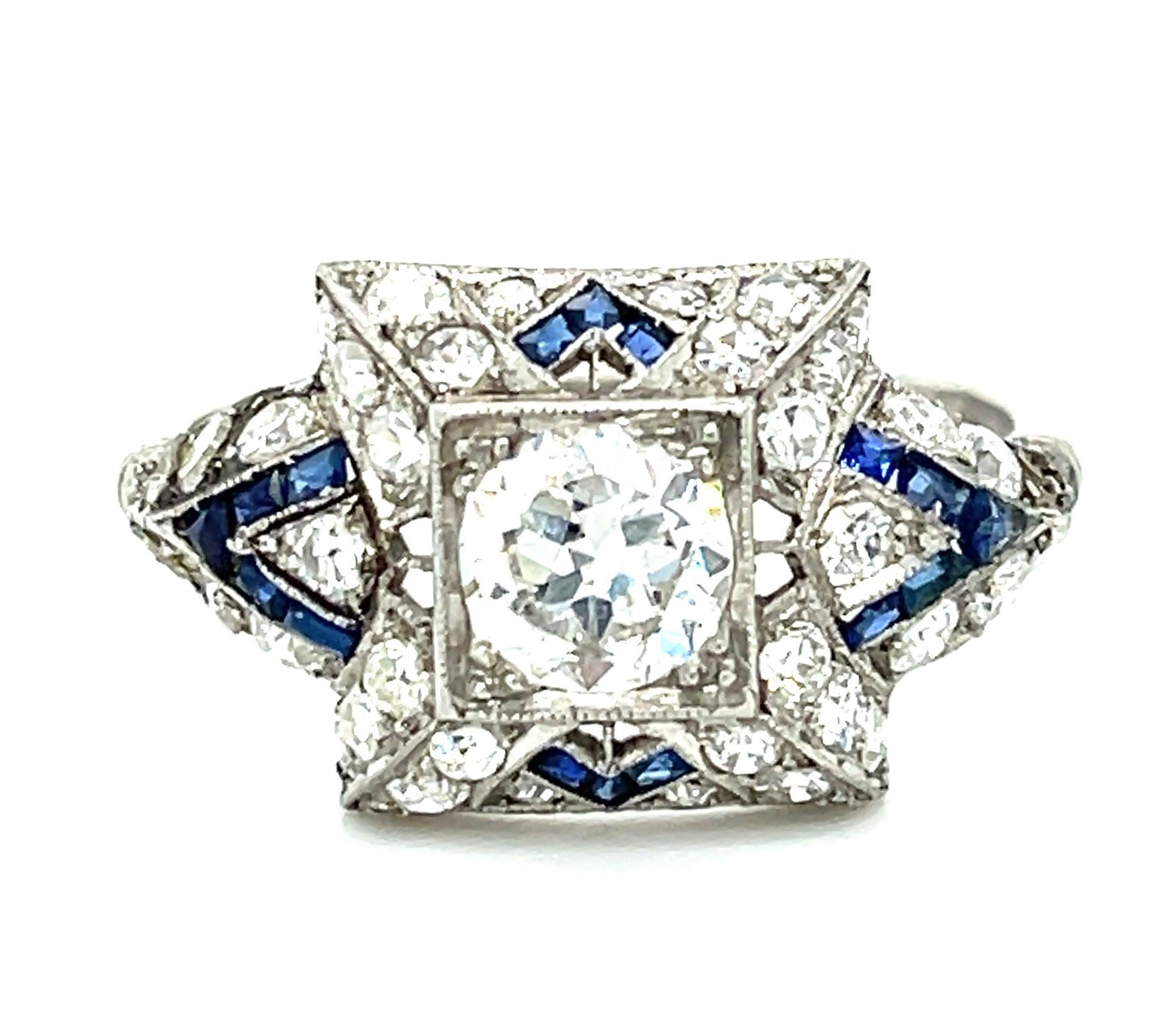 Antique 1920s Sapphire Diamond Art Deco Ring Statement Ring Roseark Vintage