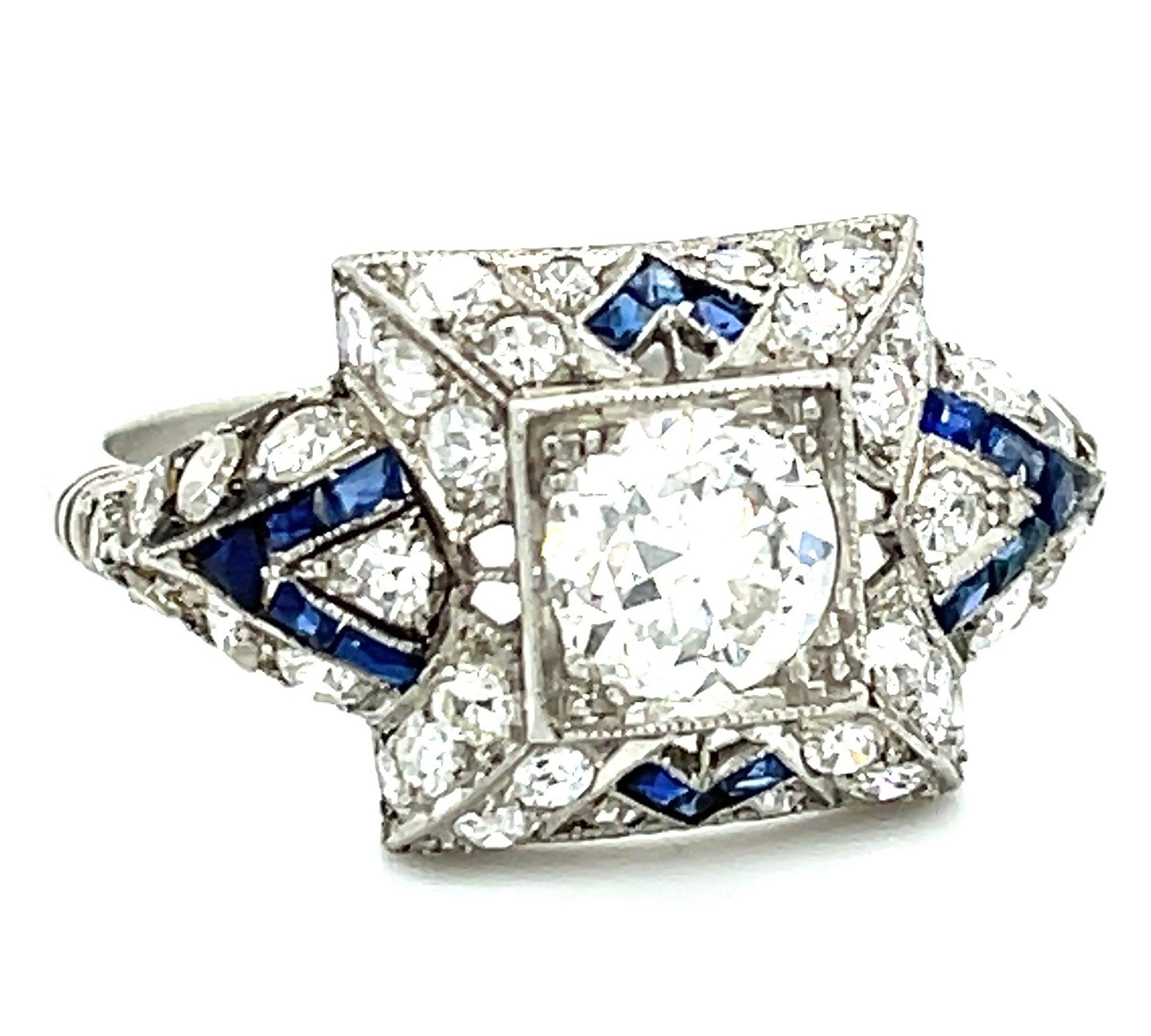 Antique 1920s Sapphire Diamond Art Deco Ring Statement Ring Roseark Vintage