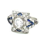 Antique 1920s Sapphire Diamond Art Deco Ring Statement Ring Roseark Vintage