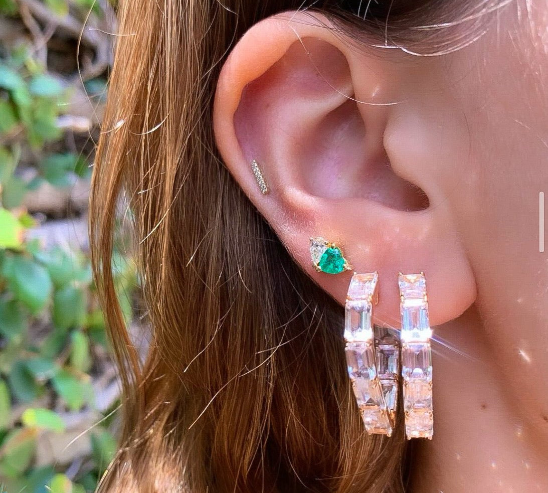 Diamond Teardrop Emerald Heart Studs, Pair Earrings Roseark Deux   