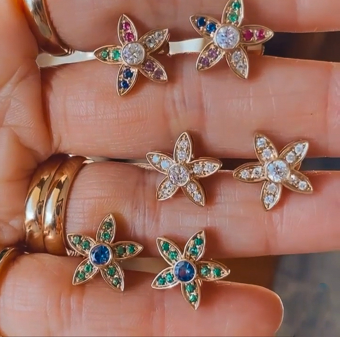 Flower Child Sapphire Emerald Earrings Stud Helena Rose Jewelry   