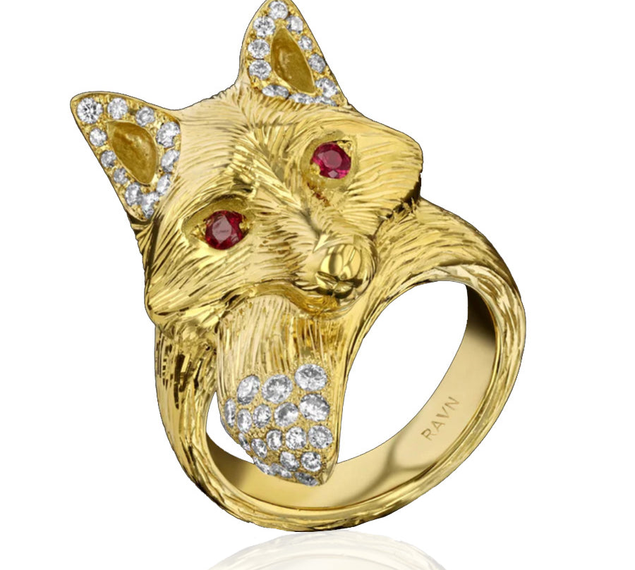 Liberty Fox Ring with Ruby Eyes Cocktail Ring House of RAVN   