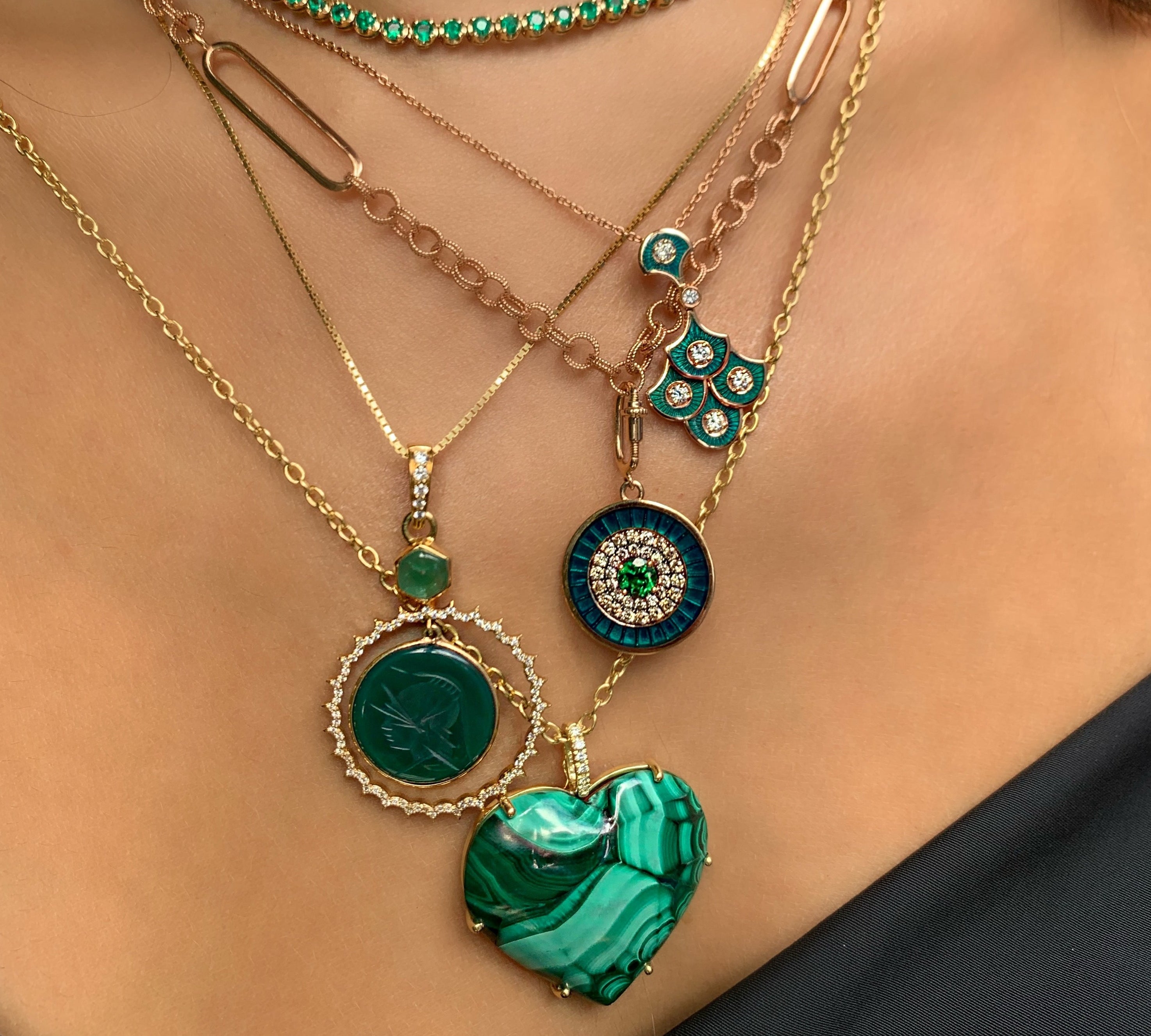 Emerald Cameo Pendant with Diamonds Necklaces Hanut Singh   