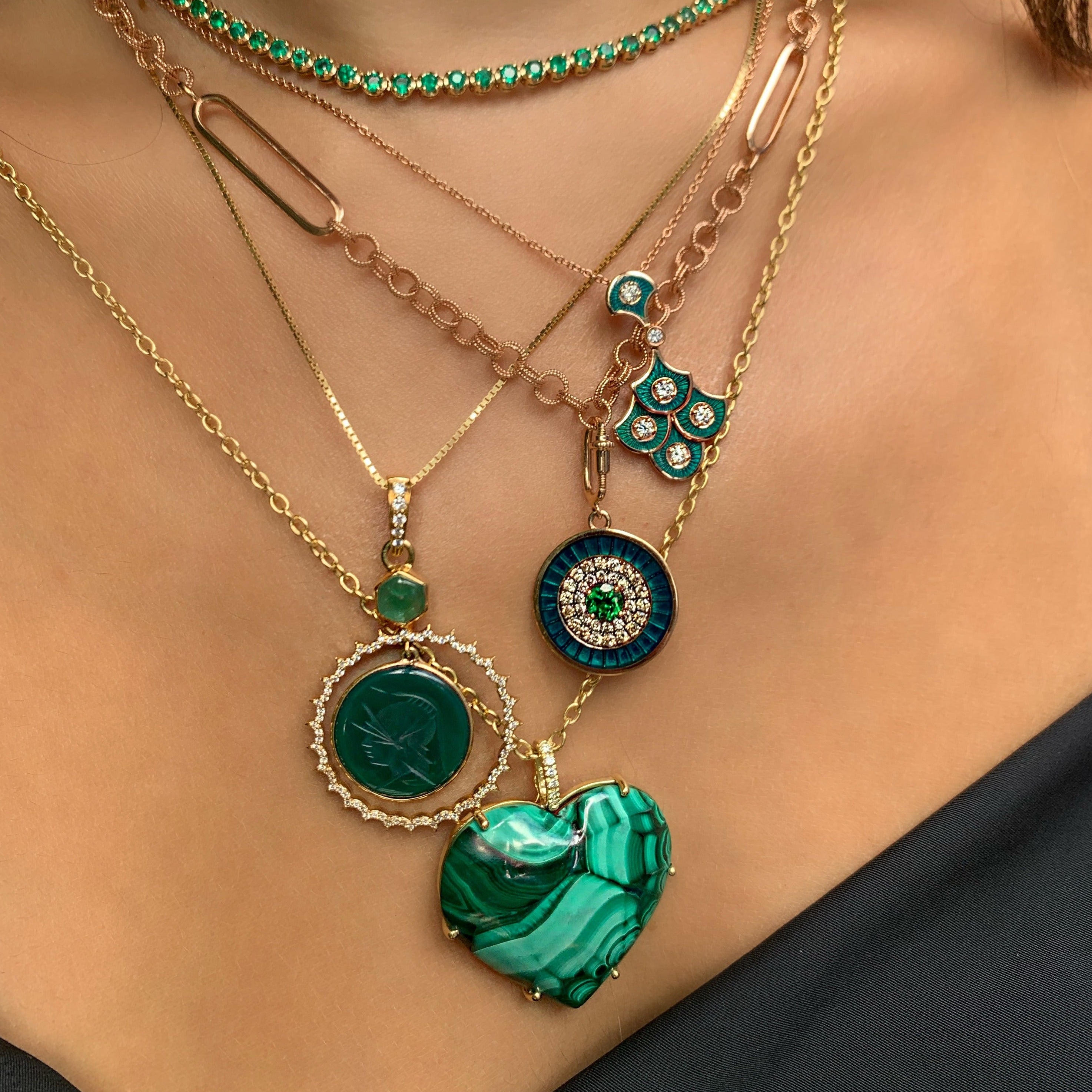 Emerald Cameo Pendant with Diamonds Necklaces Hanut Singh   