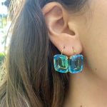 Blue Topaz Cushion Earrings, on Wire Drop Earrings Goshwara   