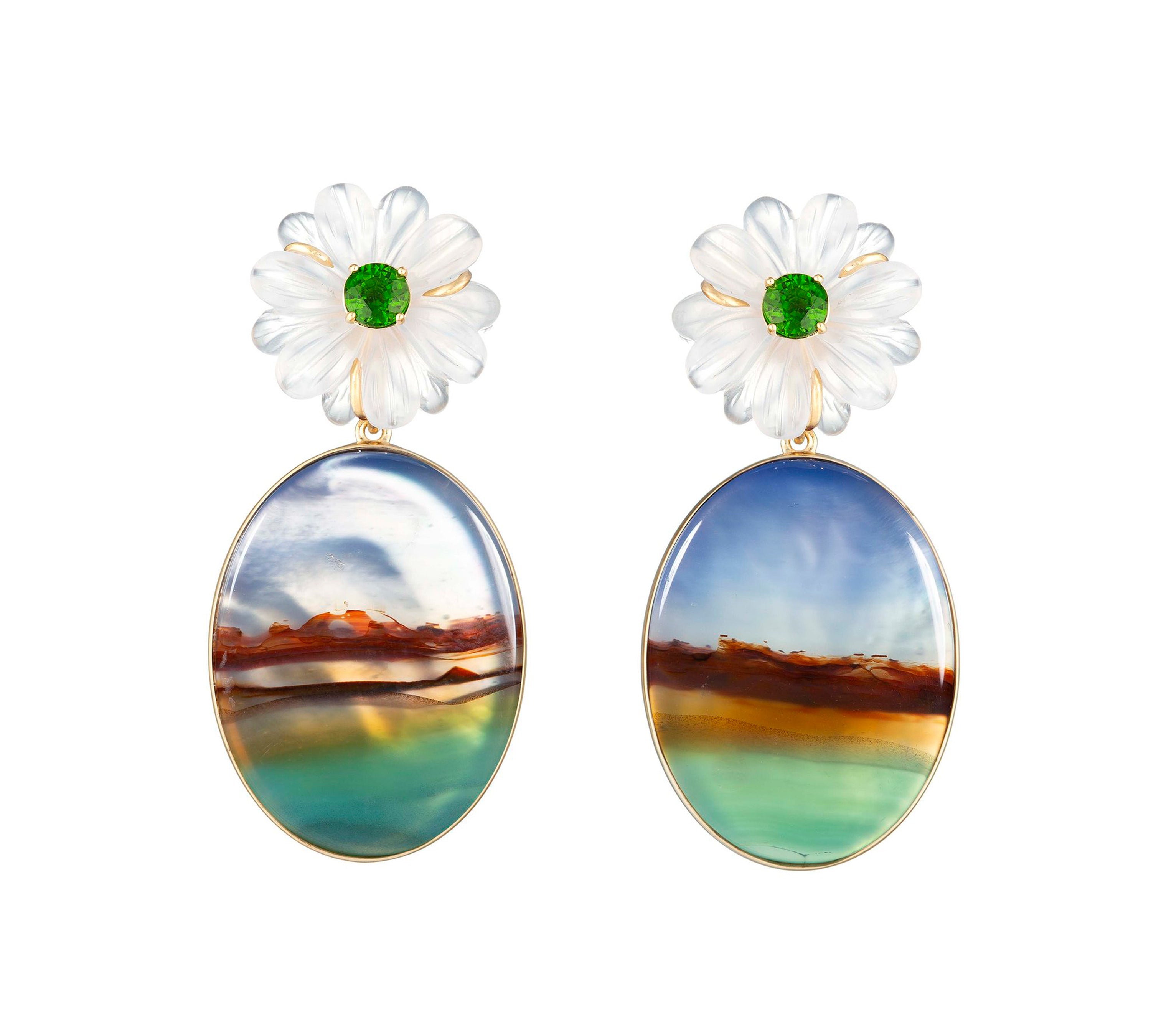 Landscape Agate Earrings with Quartz Flower Earrings Guita M   