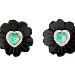 Jade Flower Earrings with Opal Heart Earrings Guita M   