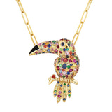 Multi Sapphire & Onyx Toucan Brooch/Pendant Necklace Pendant Necklace Goshwara