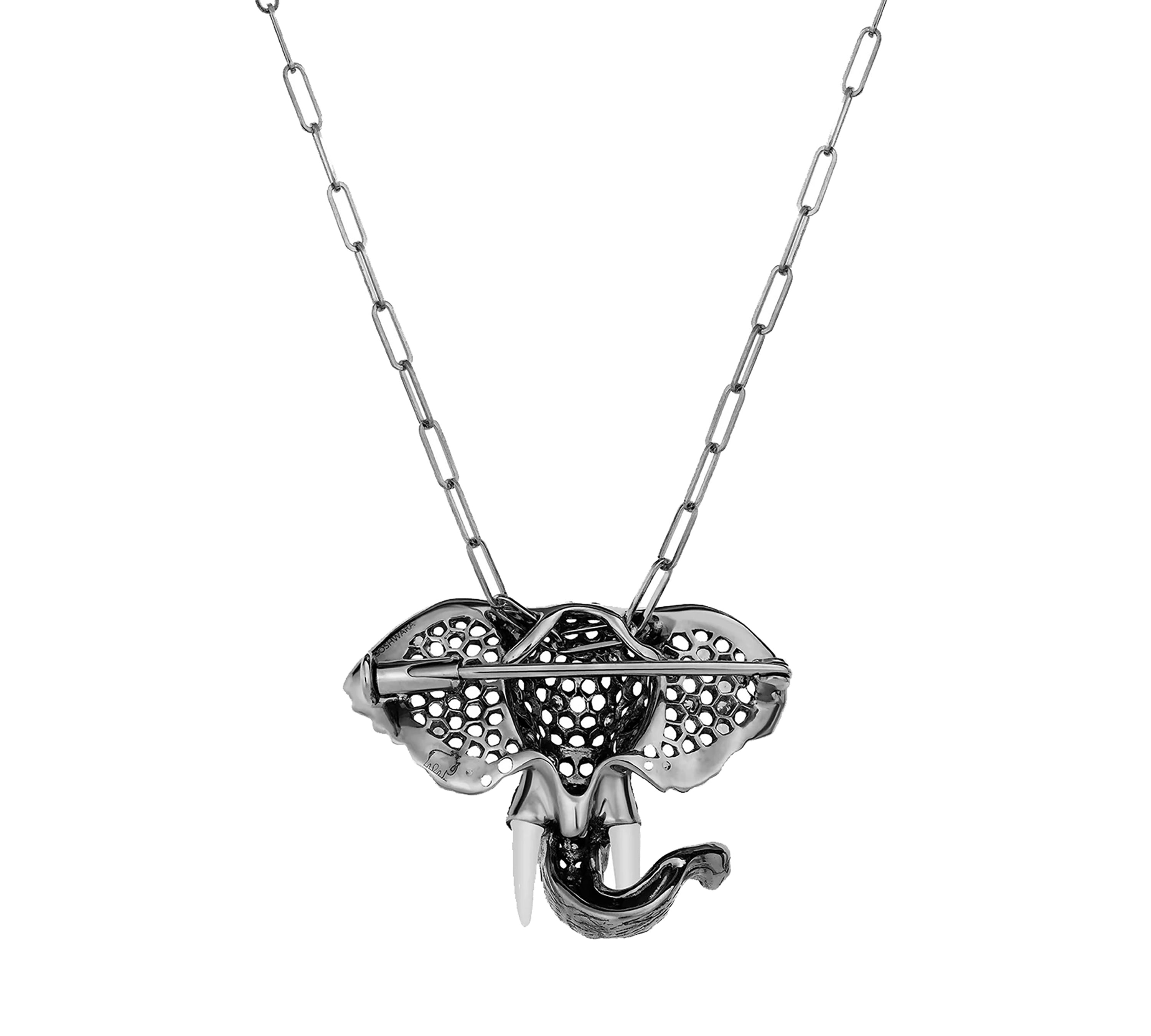 Sapphire Agate & Onyx Elephant Brooch / Pendant Necklace Pendant Necklace Goshwara