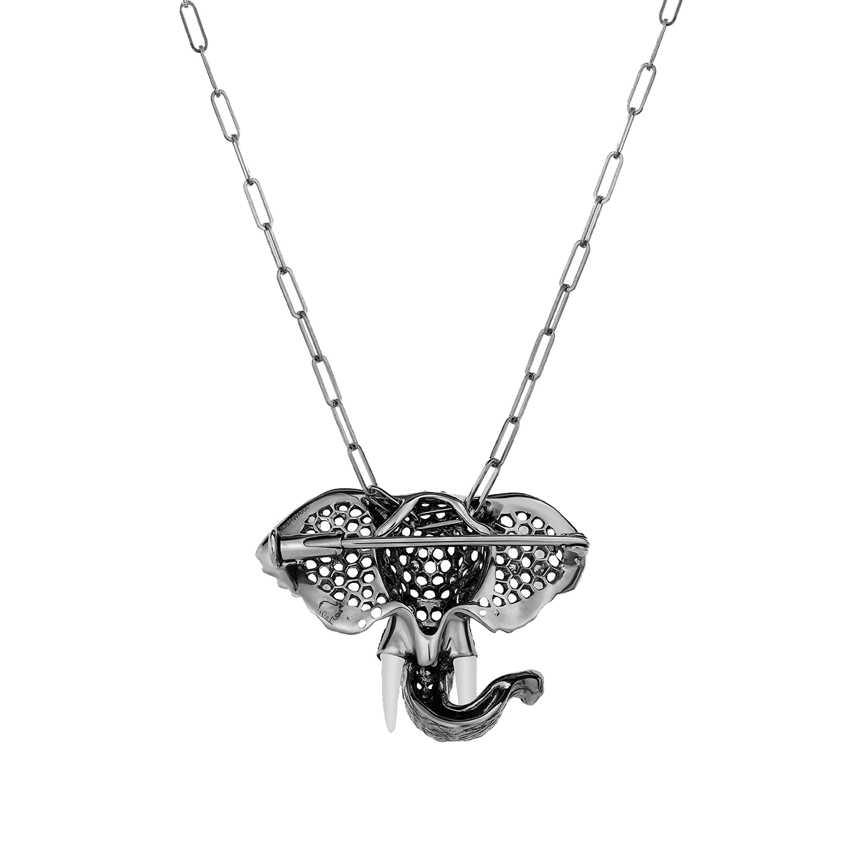 Sapphire Agate & Onyx Elephant Brooch / Pendant Necklace Pendant Necklace Goshwara