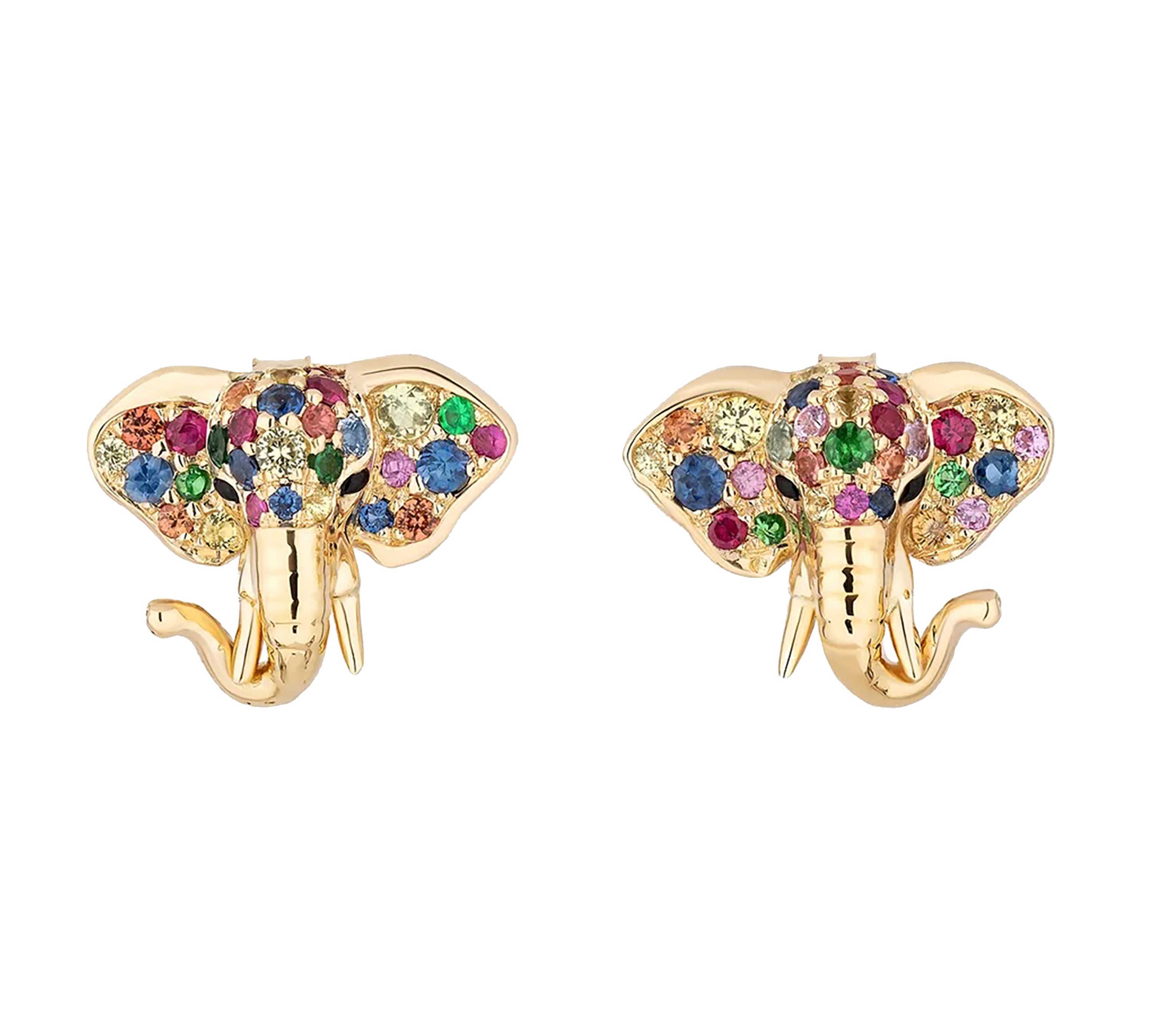 Multi-Sapphire Onyx Elephant Earring Studs Stud Earrings Goshwara