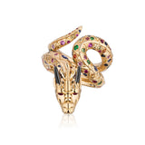 Full Pave Multi-Sapphire Dragon Ring with Ruby Cabochon Statement Ring Goshwara