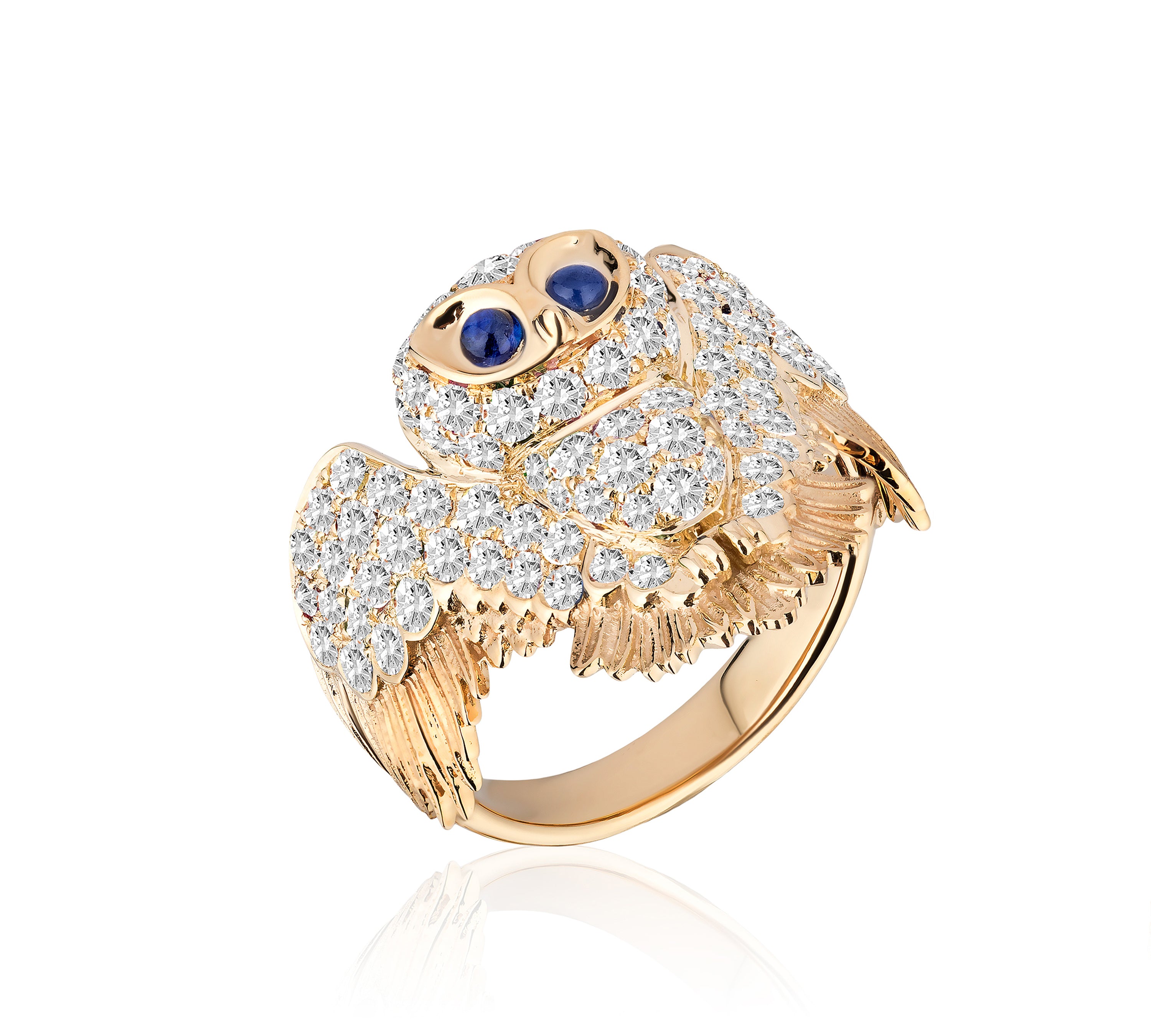 Full Pave Cabochon Sapphire Owl Ring Cocktail Ring Goshwara 6  