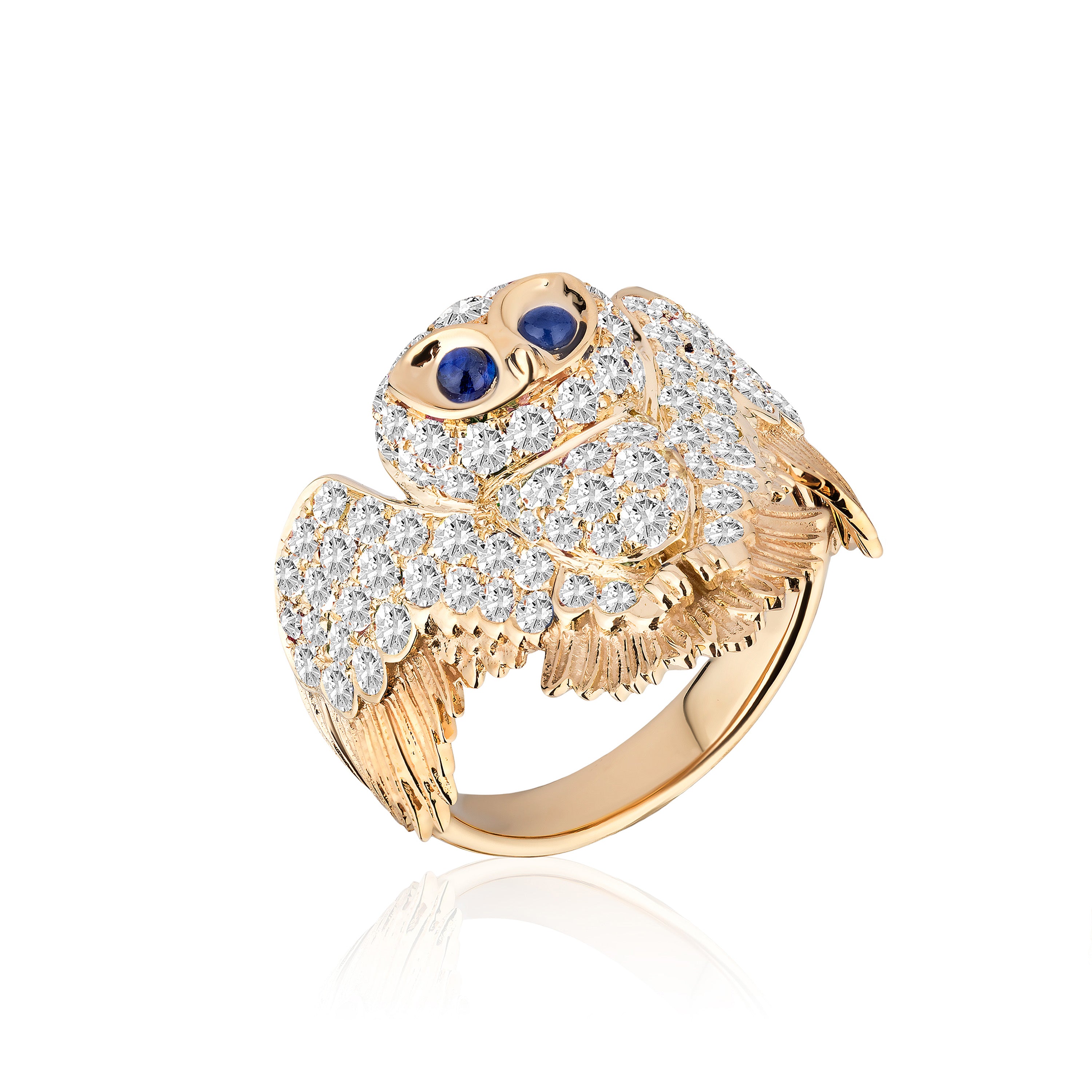 Full Pave Cabochon Sapphire Owl Ring Cocktail Ring Goshwara 6  