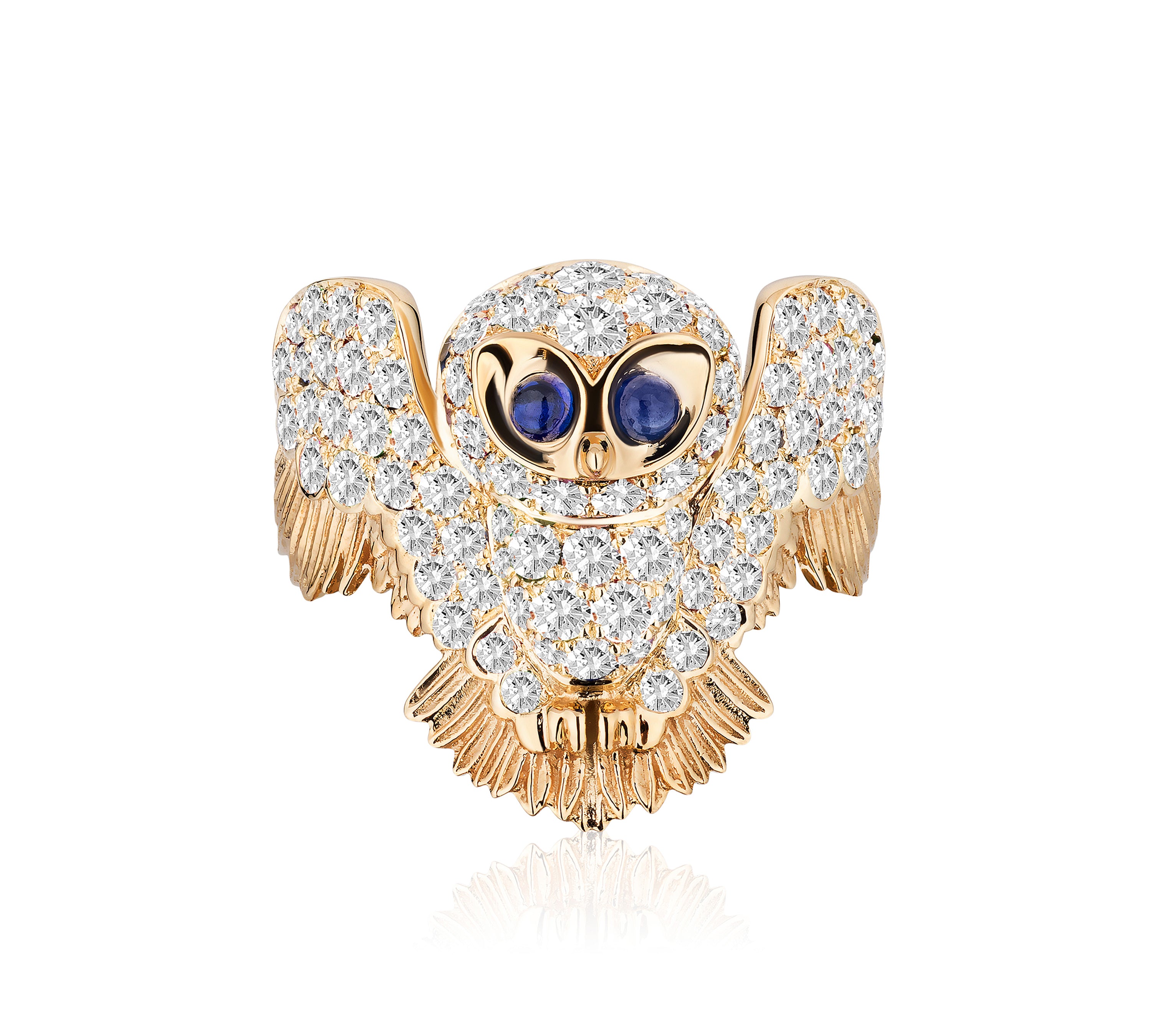 Full Pave Cabochon Sapphire Owl Ring Cocktail Ring Goshwara   