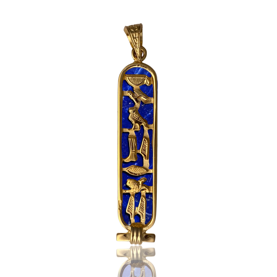 Lapis Hieroglyphic Name Pendant Pendant Hey Babe Gold Plated Sterling Silver  