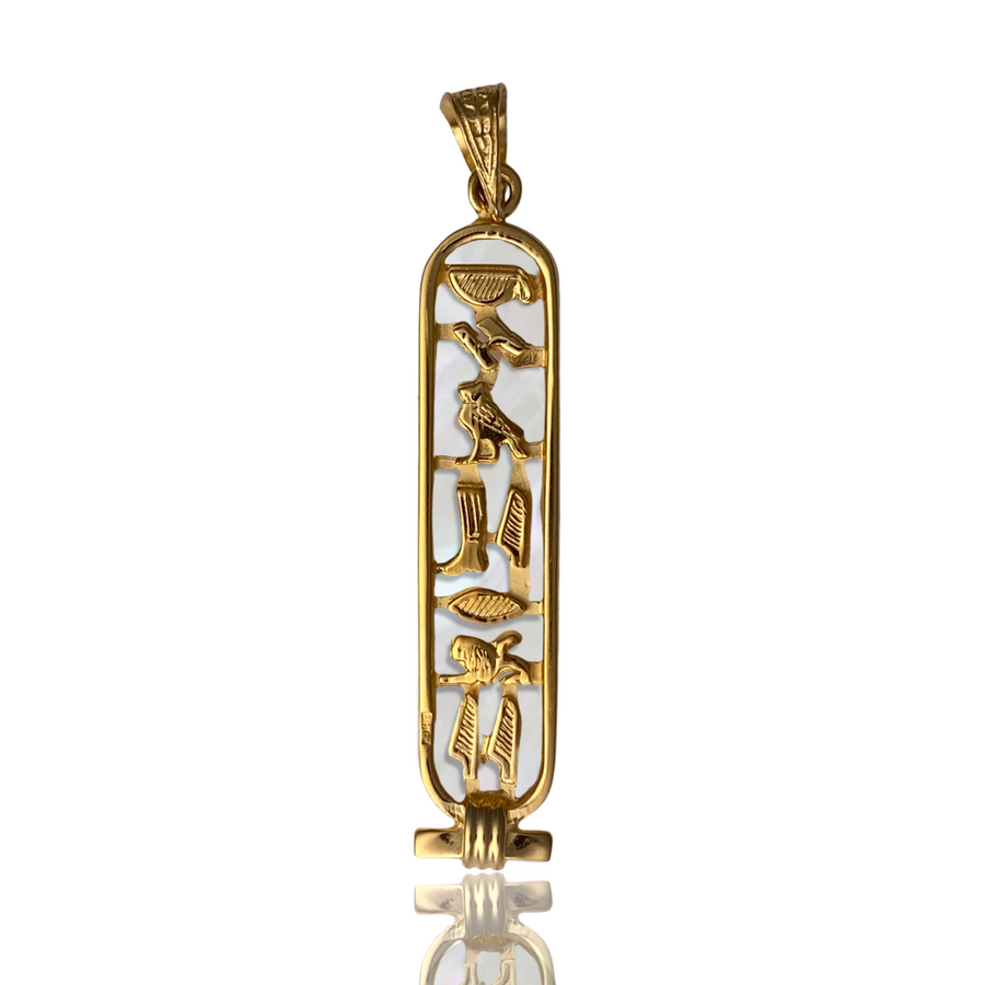 Mother of Pearl Hieroglyphic Name Pendant Pendant Hey Babe Gold Plated Sterling SIiver  