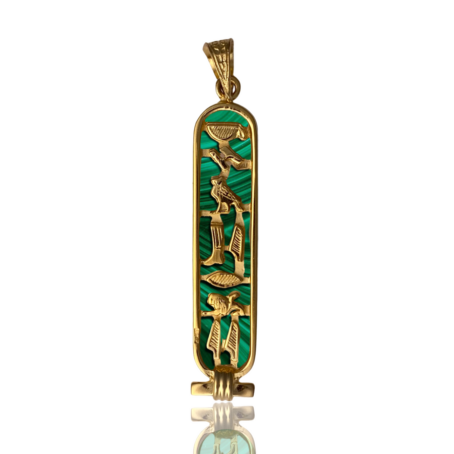 Malachite Hieroglyphic Name Pendant Pendant Hey Babe Gold Plated Sterling Silver  