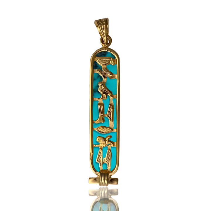 Turquoise Hieroglyphic Name Pendant Charm Hey Babe Gold Plated Sterling Silver  