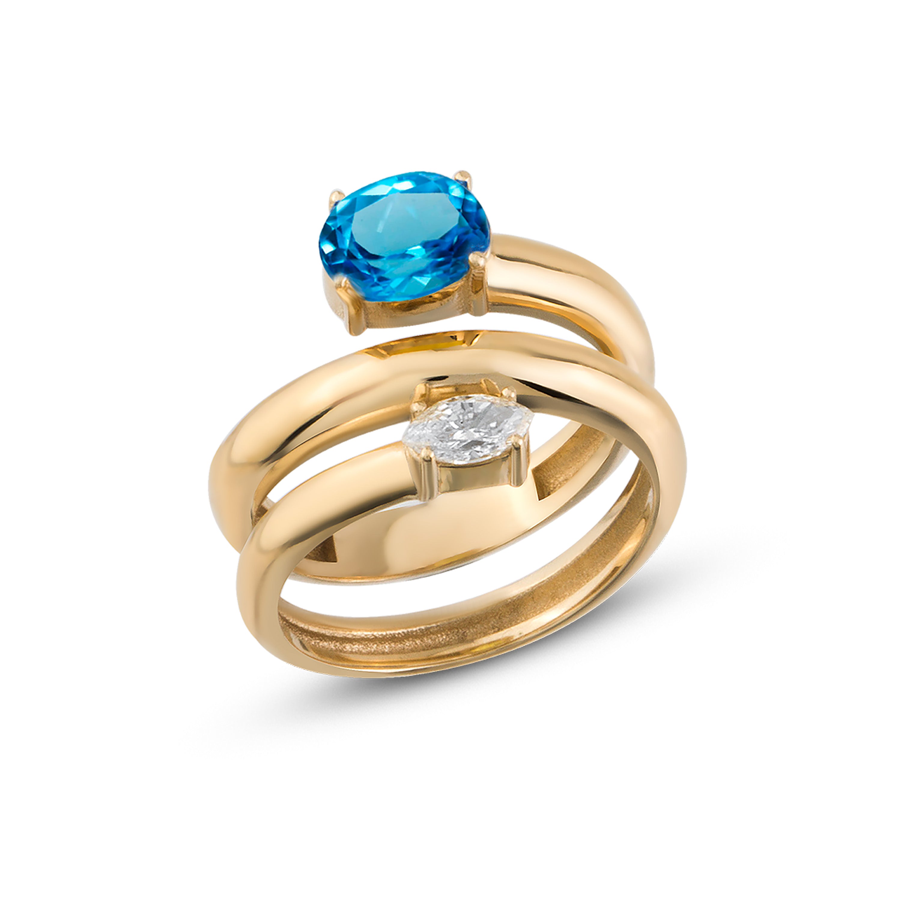 Duo Stoned Twist Ring Rings RITA Fine Jewelry Blue Topaz 6  