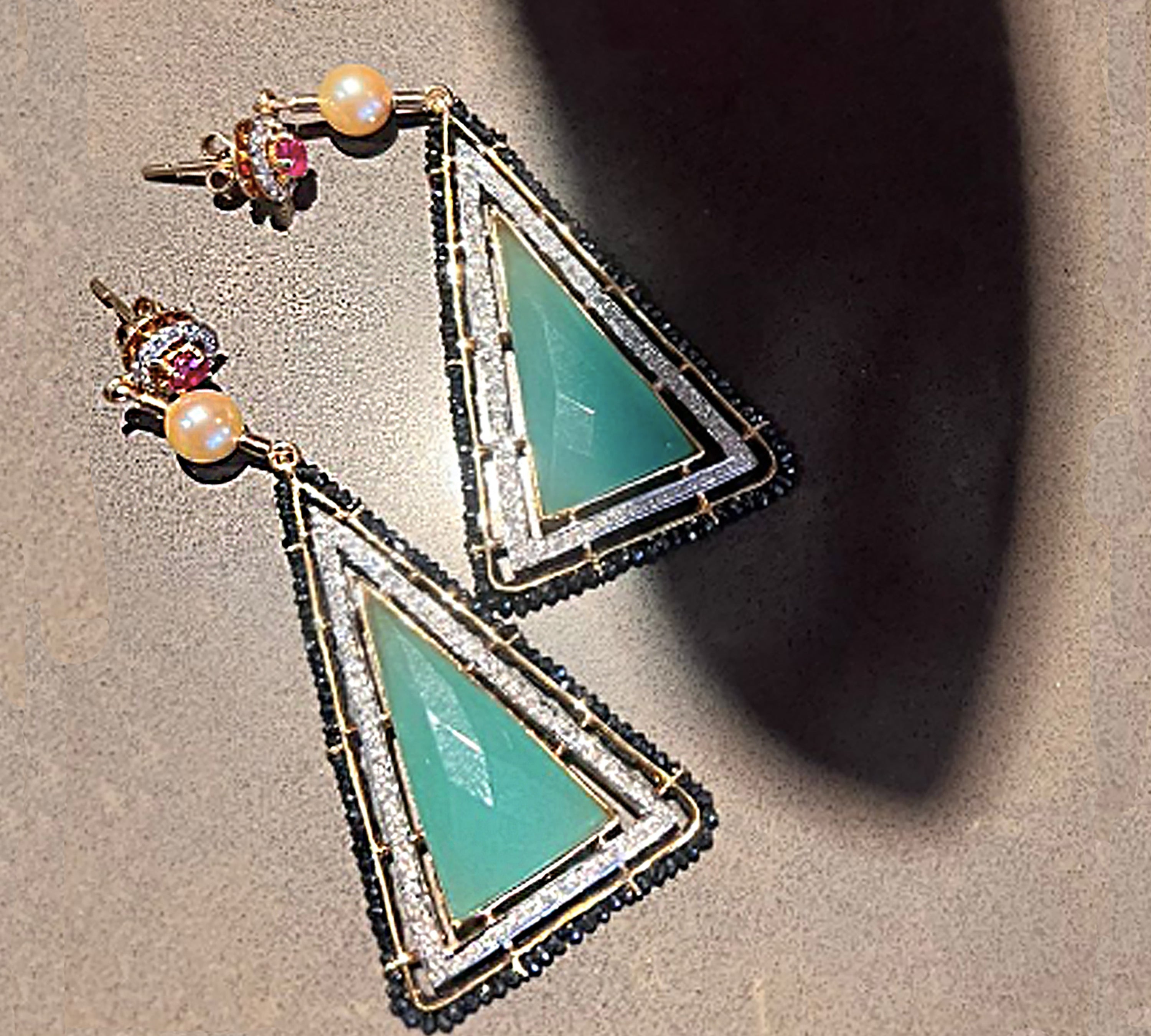 Pyramid Chalcedony Drop Earrings Drop Hanut Singh   