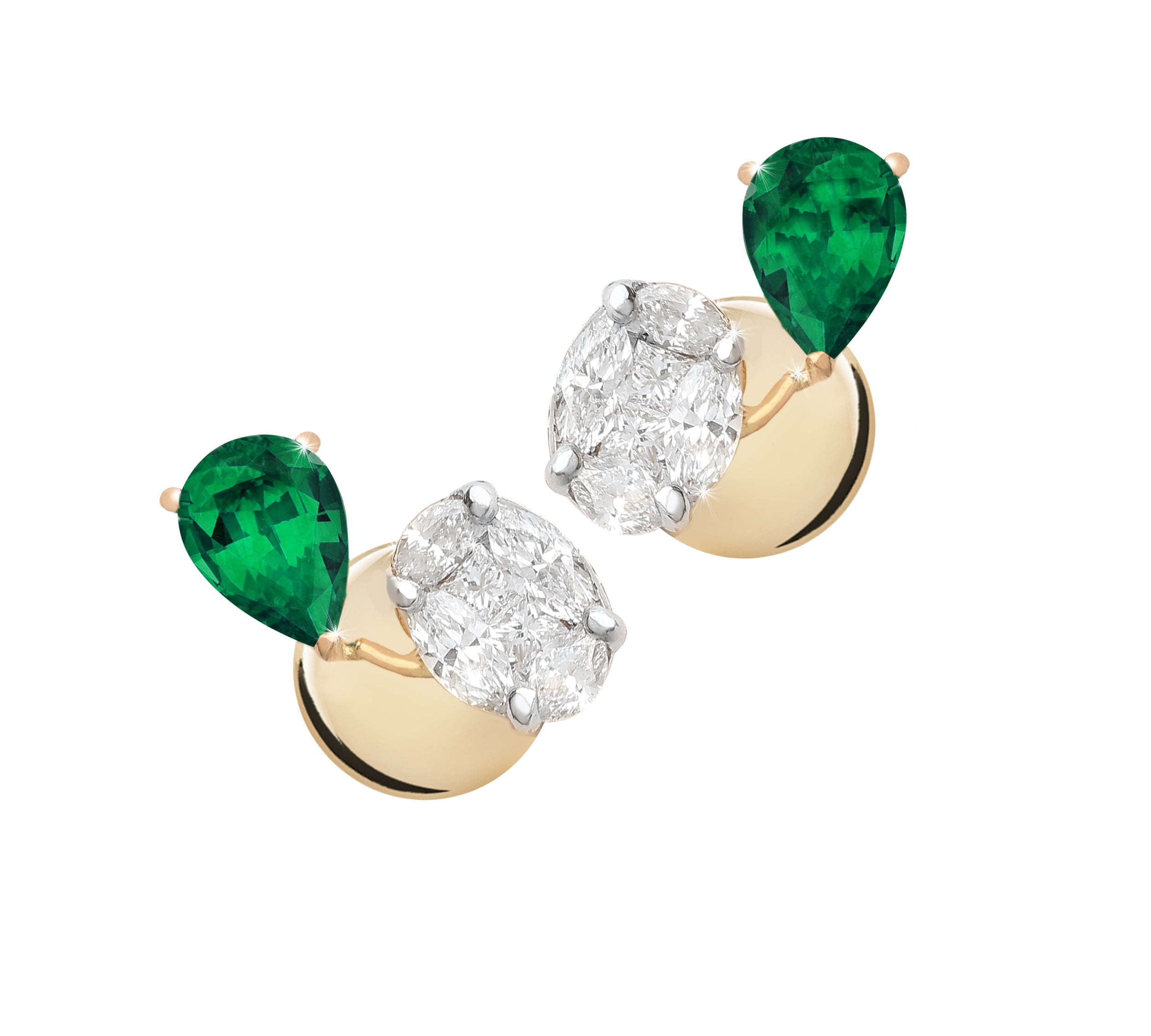 Emerald Diamond Duo Stud Earrings Stud Earrings Ritique   