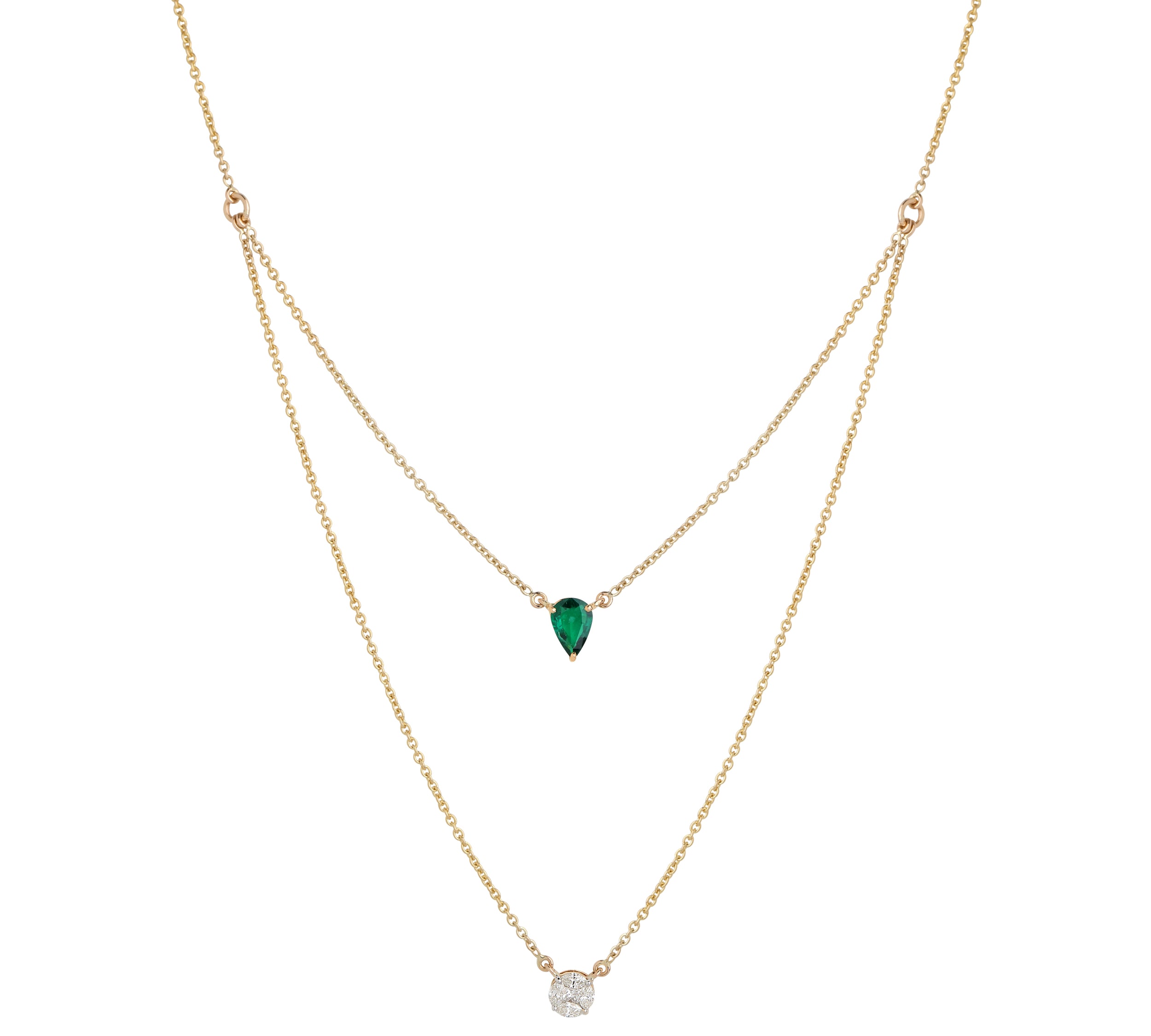 Emerald Diamond Duo Chain Pendant Necklace Necklace Ritique   