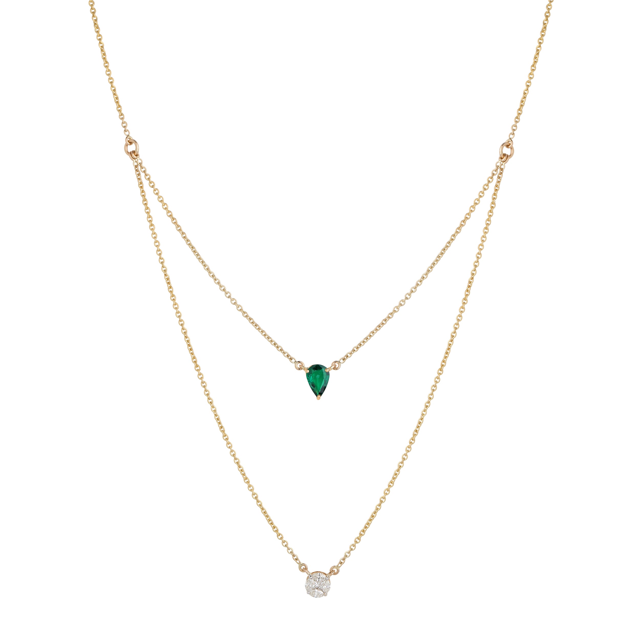 Emerald Diamond Duo Chain Pendant Necklace Necklace Ritique   