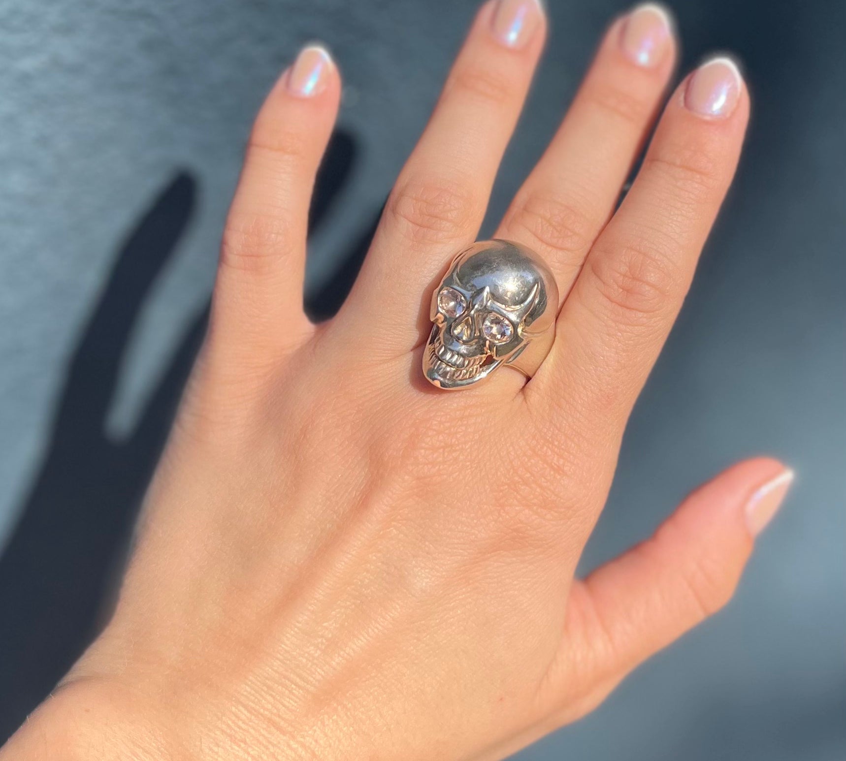 Large Skull Ring, Sterling Silver and Morganite Ring Sale   