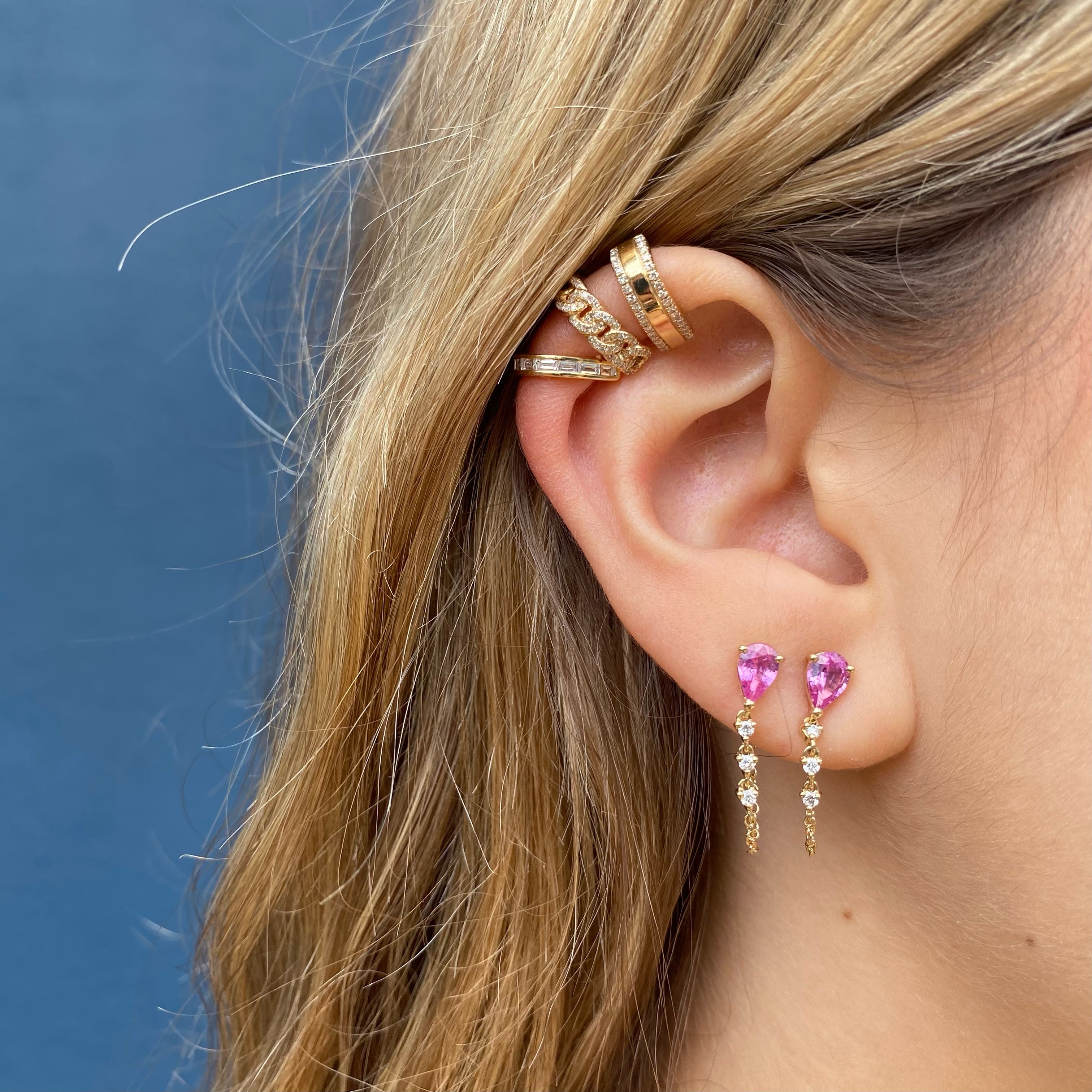 Pink Sapphire and Diamond Chain Earring Chain Sale   