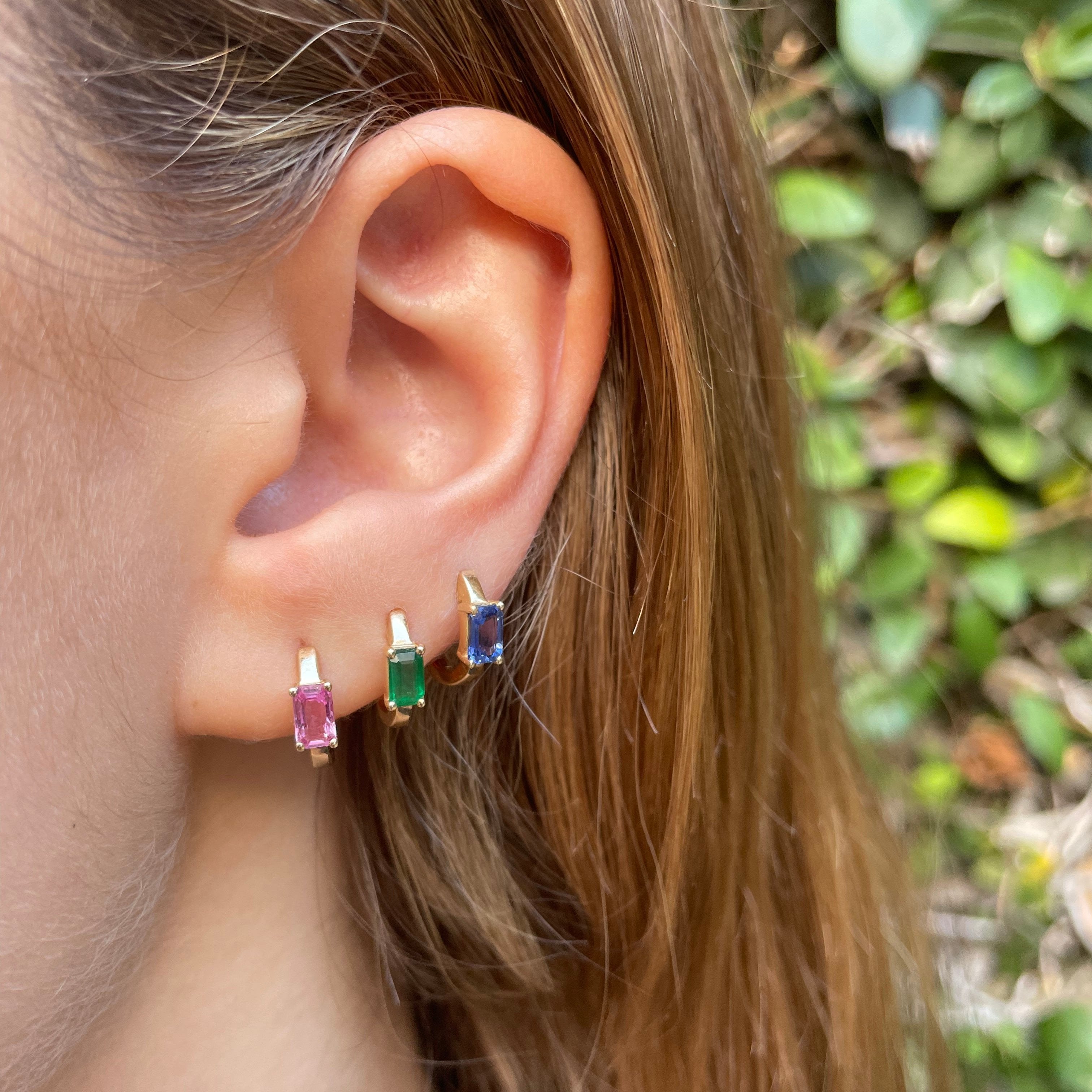 Precious-Stone Baguette Huggie Huggie Earrings Roseark Deux   