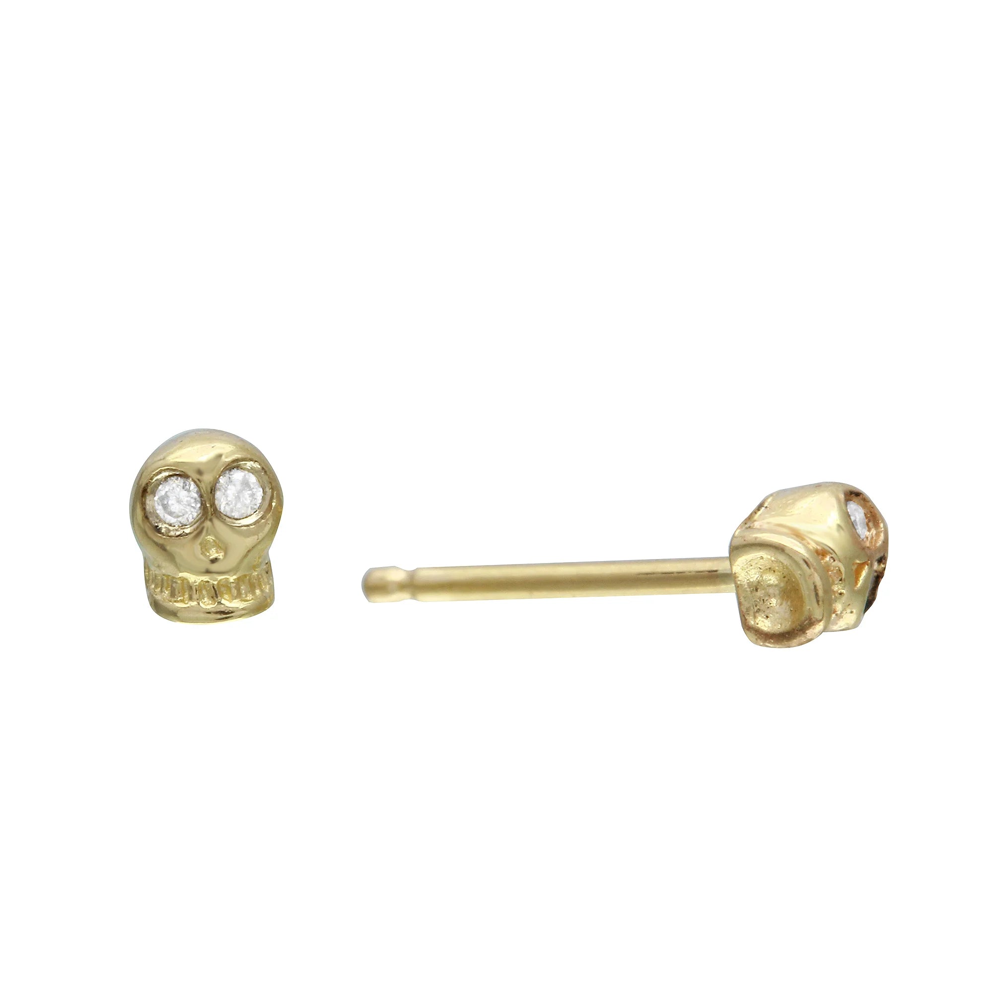 Tiny Skull Stud Earring Stud Earrings Jaine K Designs Yellow Gold White Diamond 