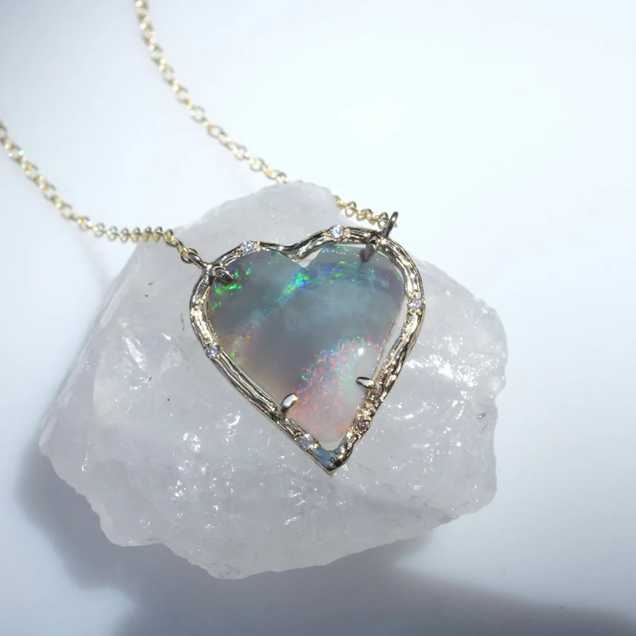 Opal Heart Necklace Pendant Elisabeth Bell Jewelry   