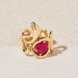 Stone Snake Ring with Diamond Eyes Statement Elisabeth Bell Jewelry   