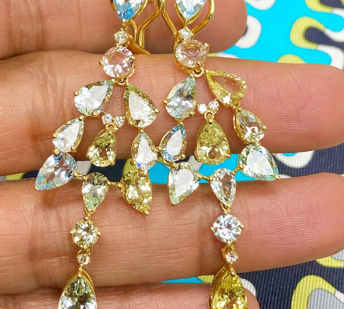 Beryl and Aquamarine Chandelier Earrings Statement Earrings Goshwara   