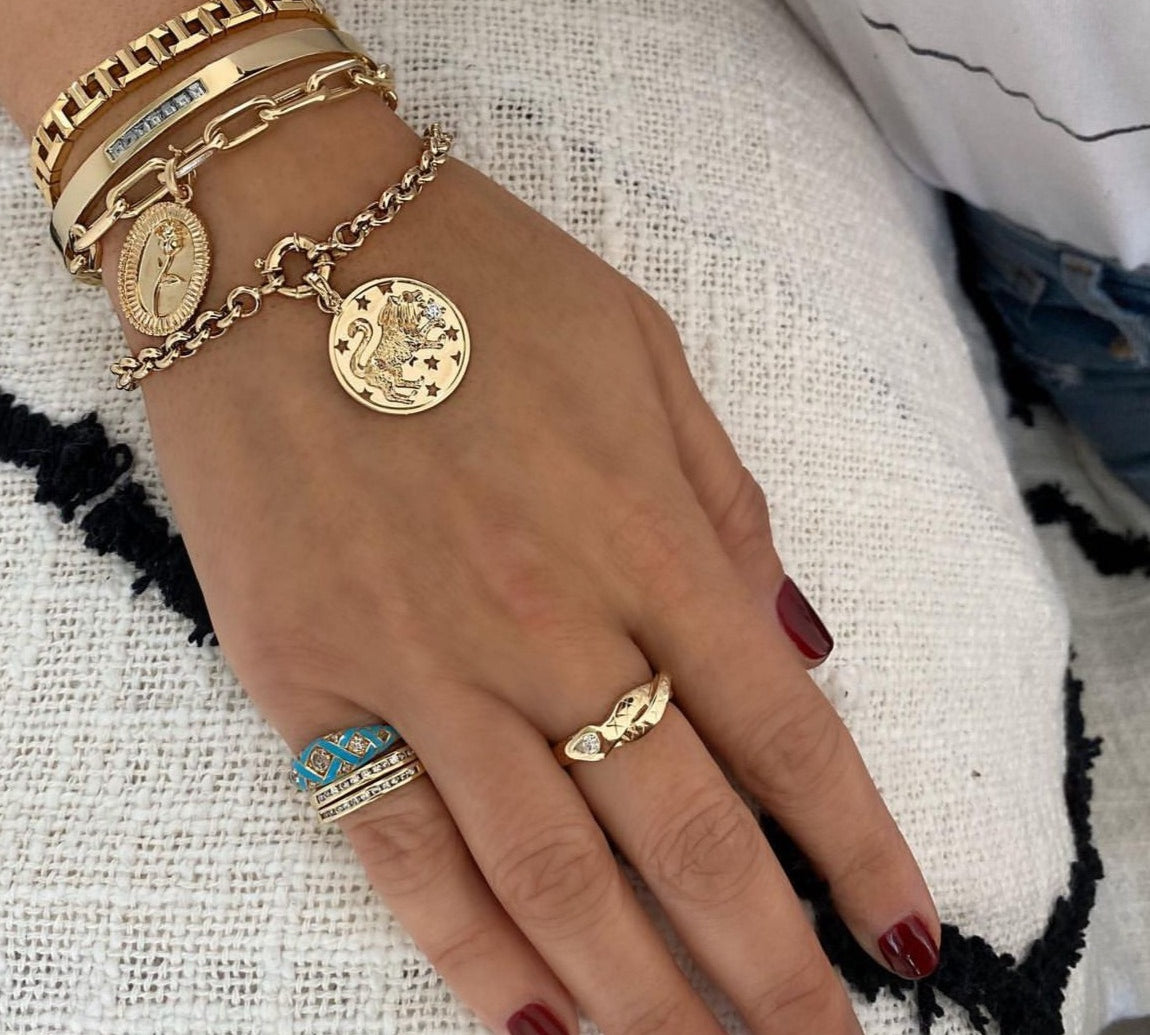 Round Link Bracelet With Lion Pendant Charm Bracelet Helena Rose Jewelry   