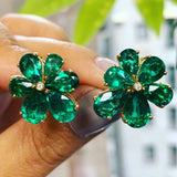 Emerald Flower Earrings Statement Earrings Goshwara   