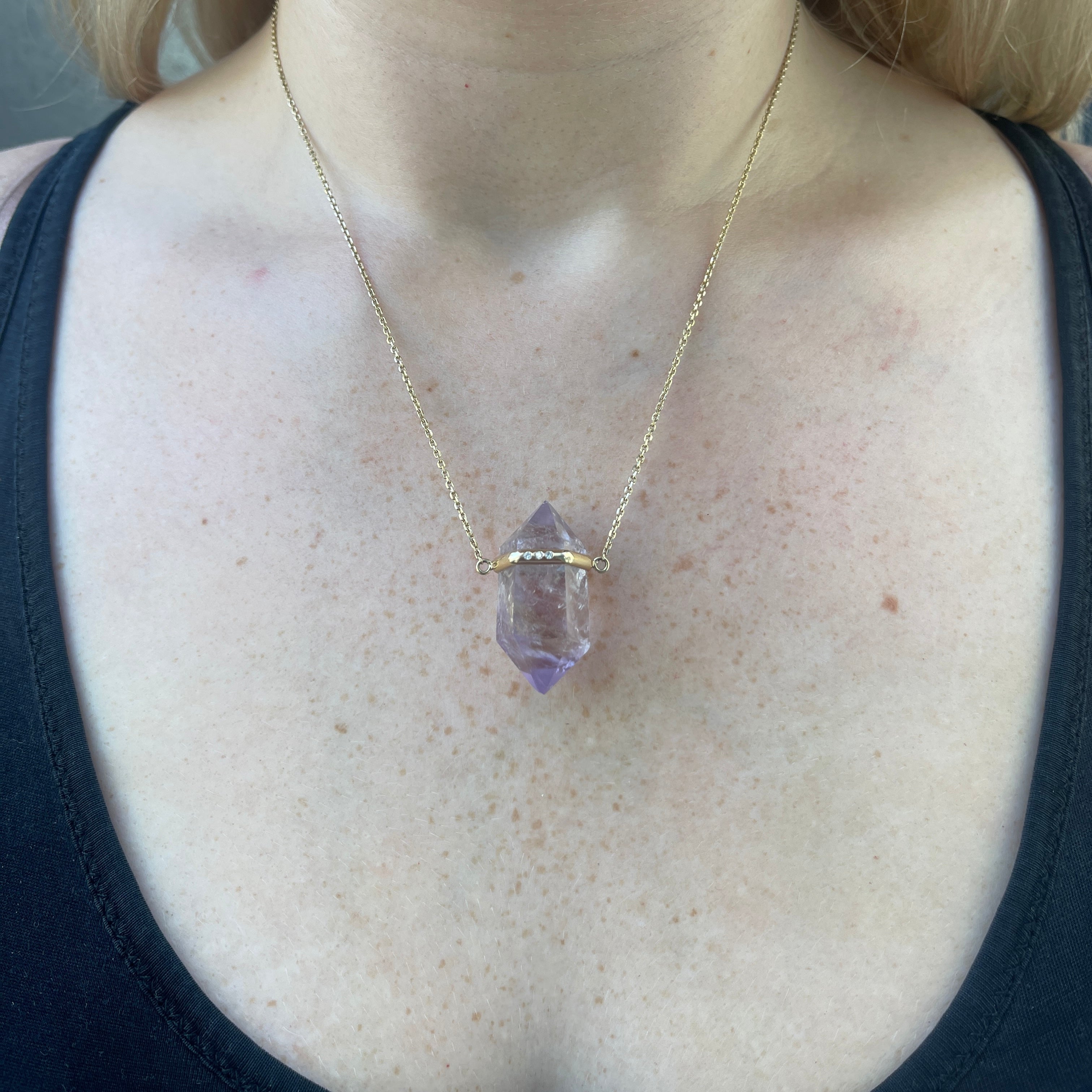 Pale Amethyst Crystal Pendant, Yellow Gold and Diamond Pendant House of Ravn Default Title  