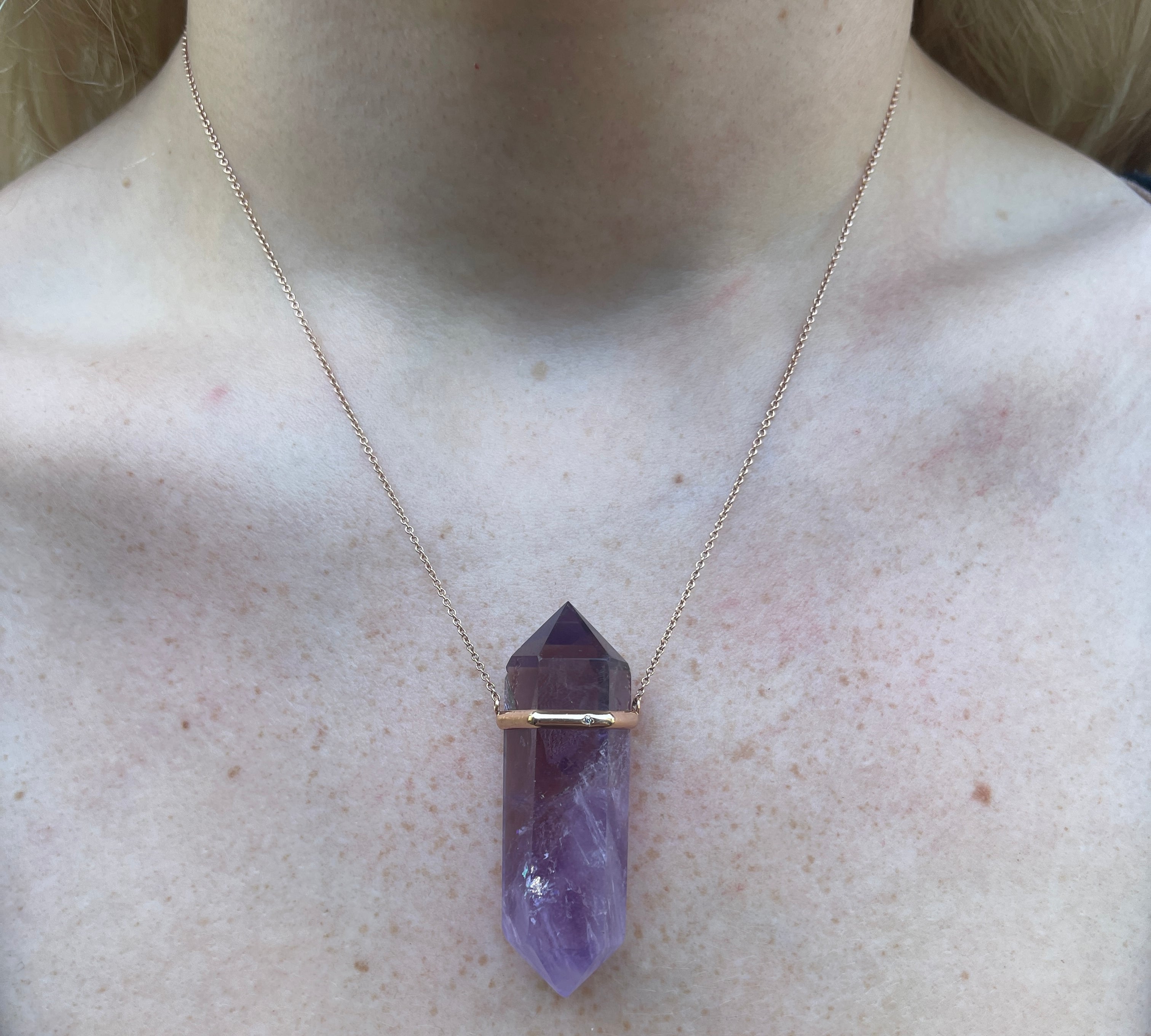 Amethyst Crystal Pendant, Rose Gold and Diamond Pendant House of Ravn Large  