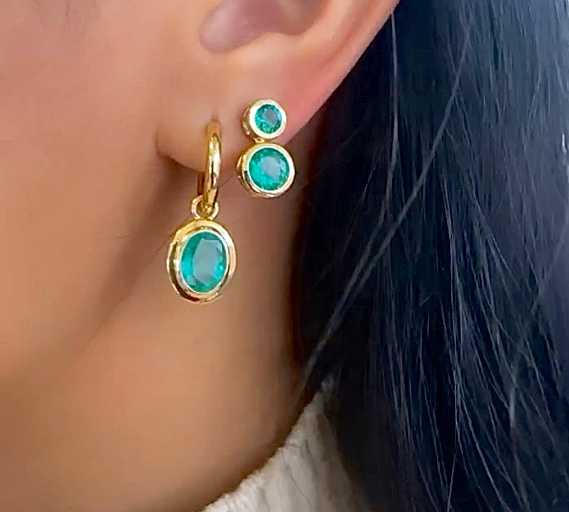 Faceted Oval Emerald Hoop Earring, Small Drop Earrings Goshwara   