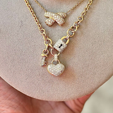 Pave Diamond Key Heart Lock Charm Necklace
