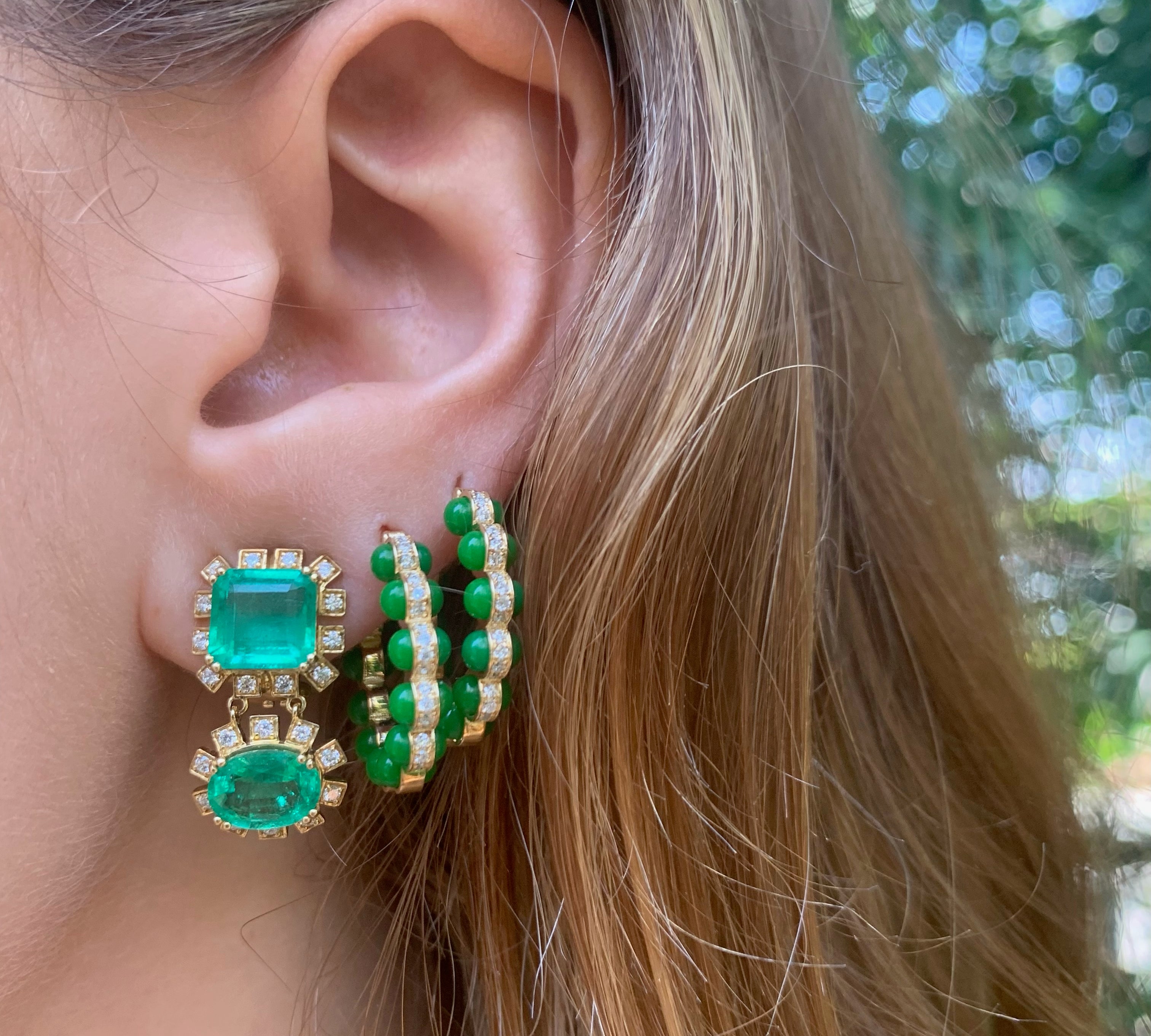 Multishape Emerald and Diamond Earrings Drop Earrings Goshwara   