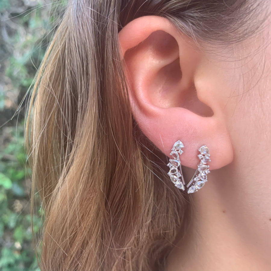 Large Diamond Cluster Climber Earring Statement Roseark Deux   