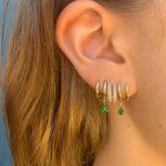 Triple Loop Pavé Diamond and Emerald Huggies Huggie Earrings Sale   