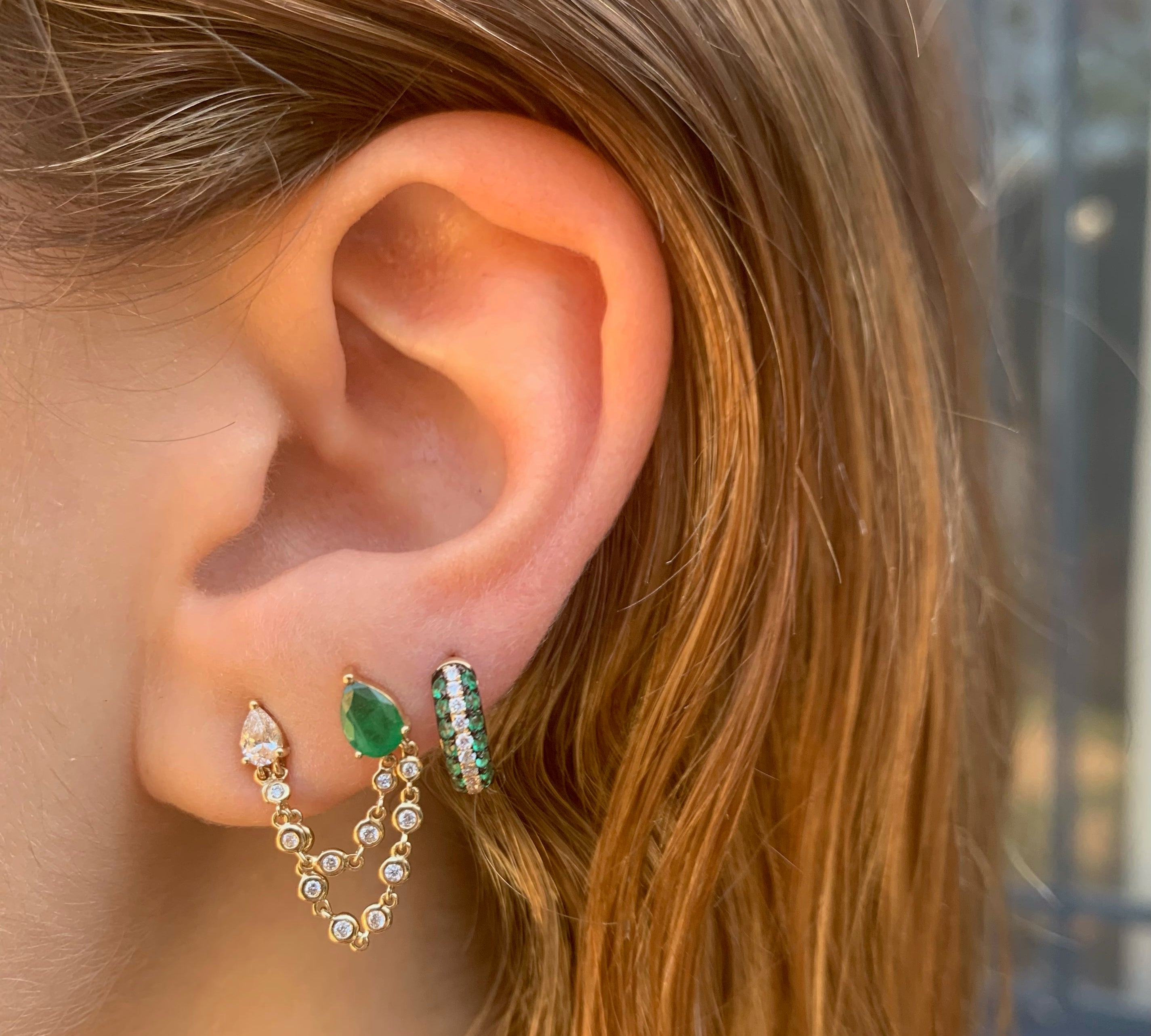 Emerald and Diamond Huggie Huggie Earrings Roseark Deux   