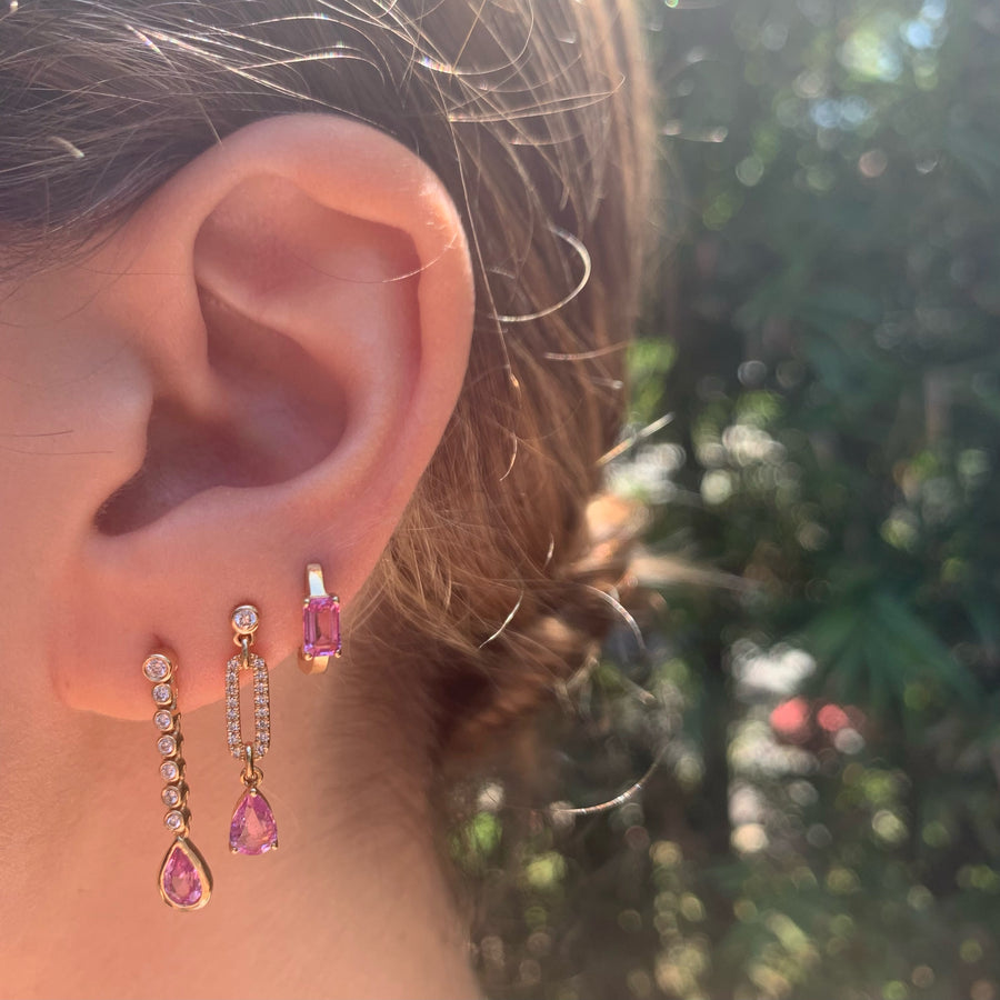 Pink Sapphire Baguette Huggie Huggie Earrings Roseark Deux   