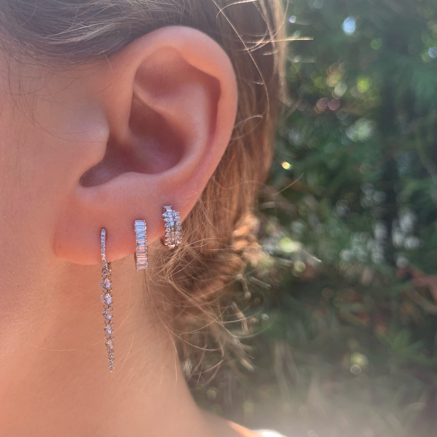 Round Baguette Diamond Huggie Huggie Earrings Roseark Deux   